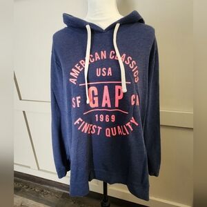 Gap Hoodie. Lightweight. Heather Navy, With Pink Glittered Lettering. Size XL.